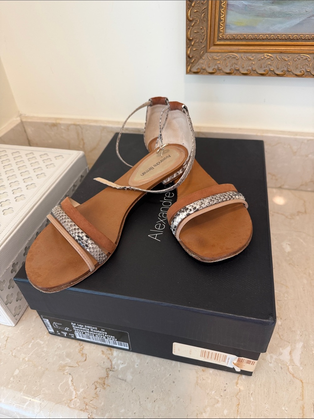 Alexandre Birman Tan suede & Snake-Print Ankle-Strap Sandals